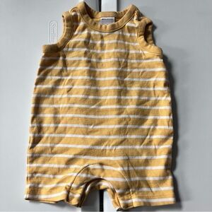 Hanna Andersson yellow and white striped short romper 60 3-6m